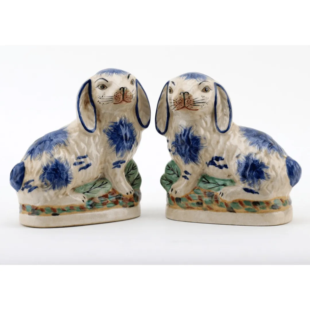 Staffordshire Reproduction Blue Pair Bunnies Figurines-8''H, Set of 2