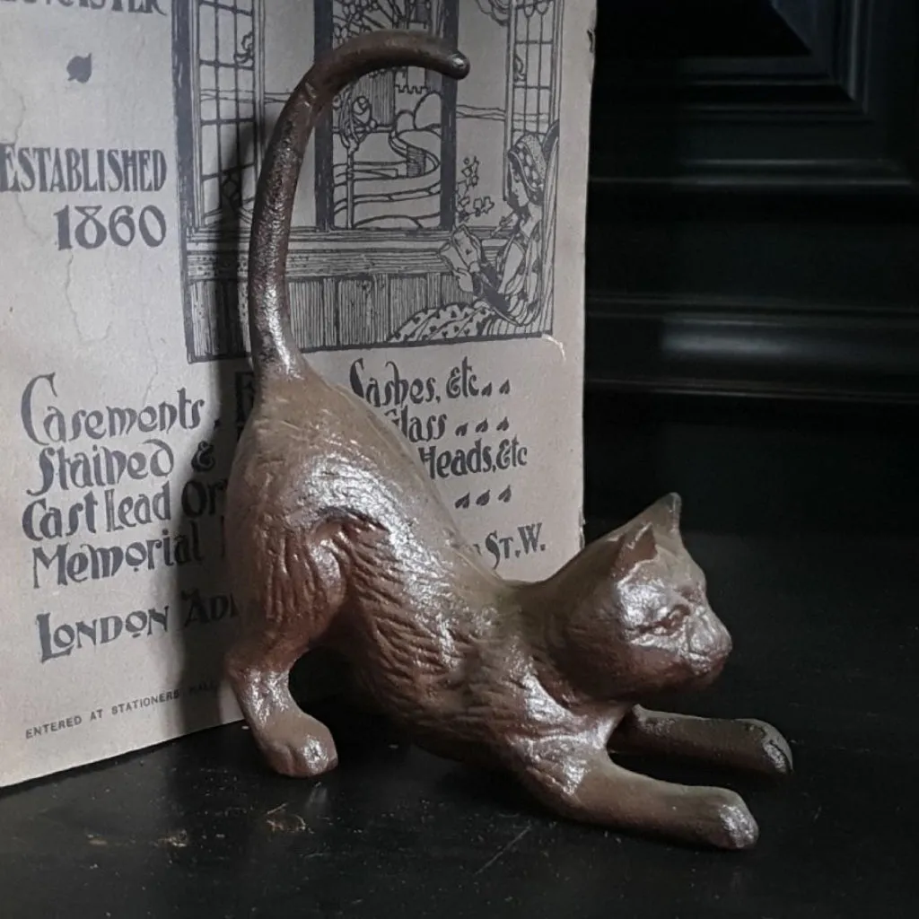 Stretching Cat Cast Iron Book Ends / Door Stop