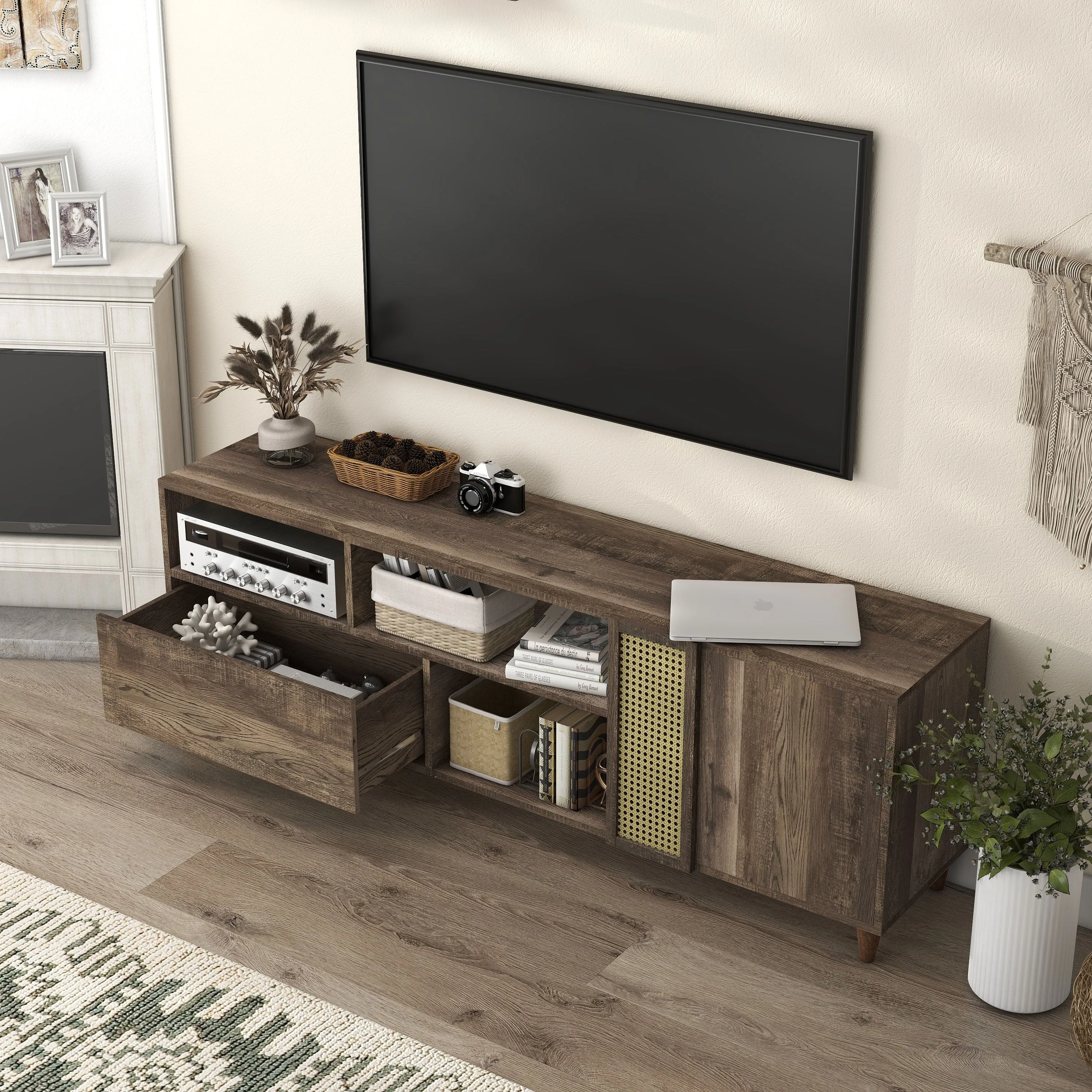 Tetzger Bohemian 70" Reclaimed Oak Multi-Storage TV Stand