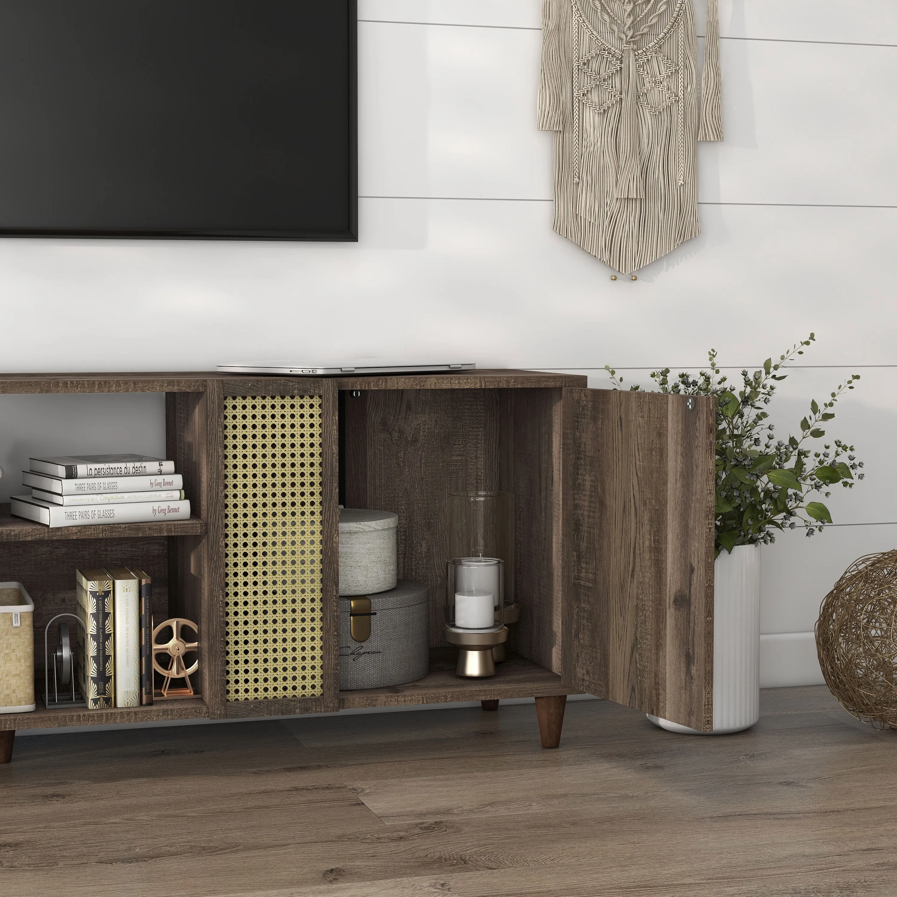 Tetzger Bohemian 70" Reclaimed Oak Multi-Storage TV Stand