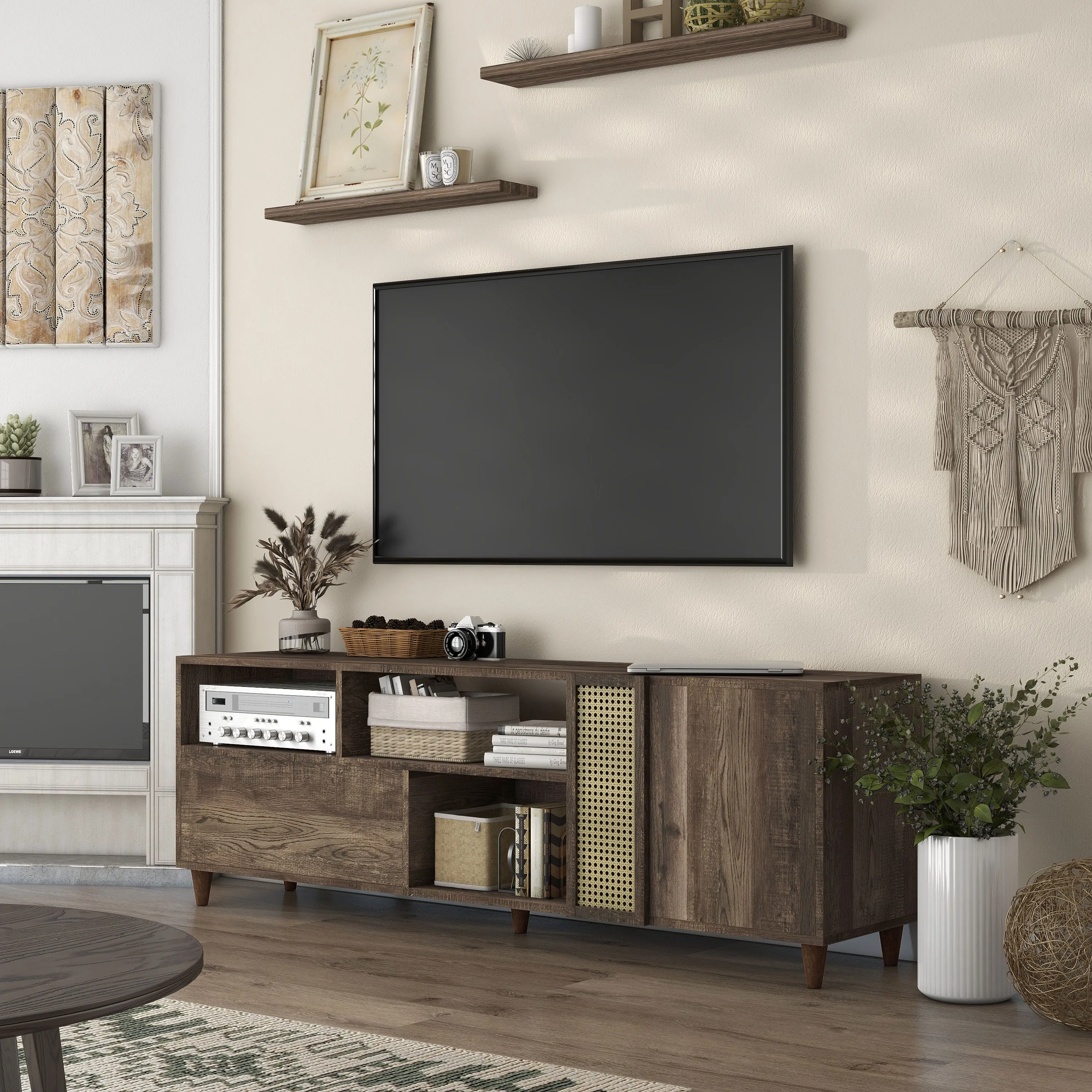 Tetzger Bohemian 70" Reclaimed Oak Multi-Storage TV Stand