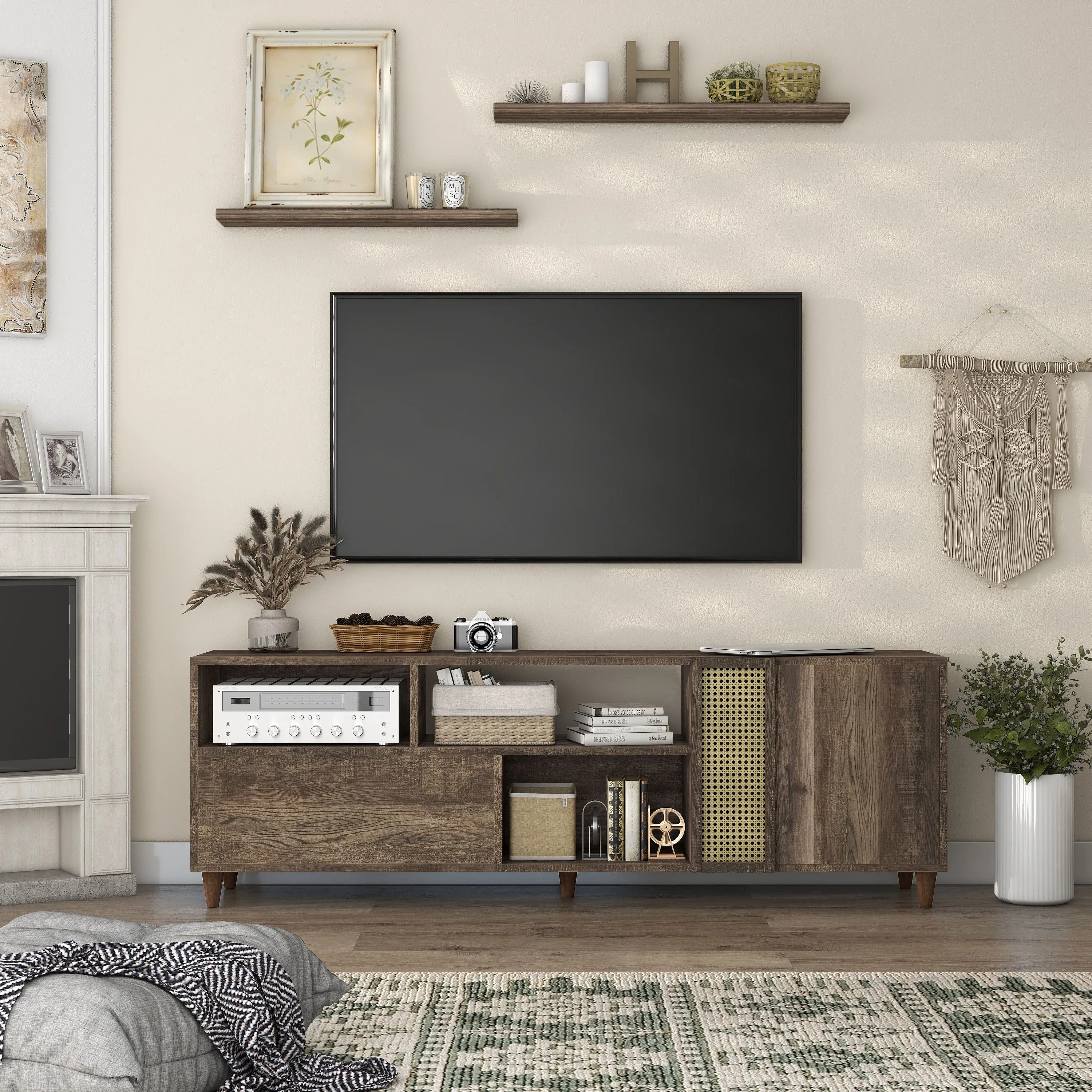 Tetzger Bohemian 70" Reclaimed Oak Multi-Storage TV Stand