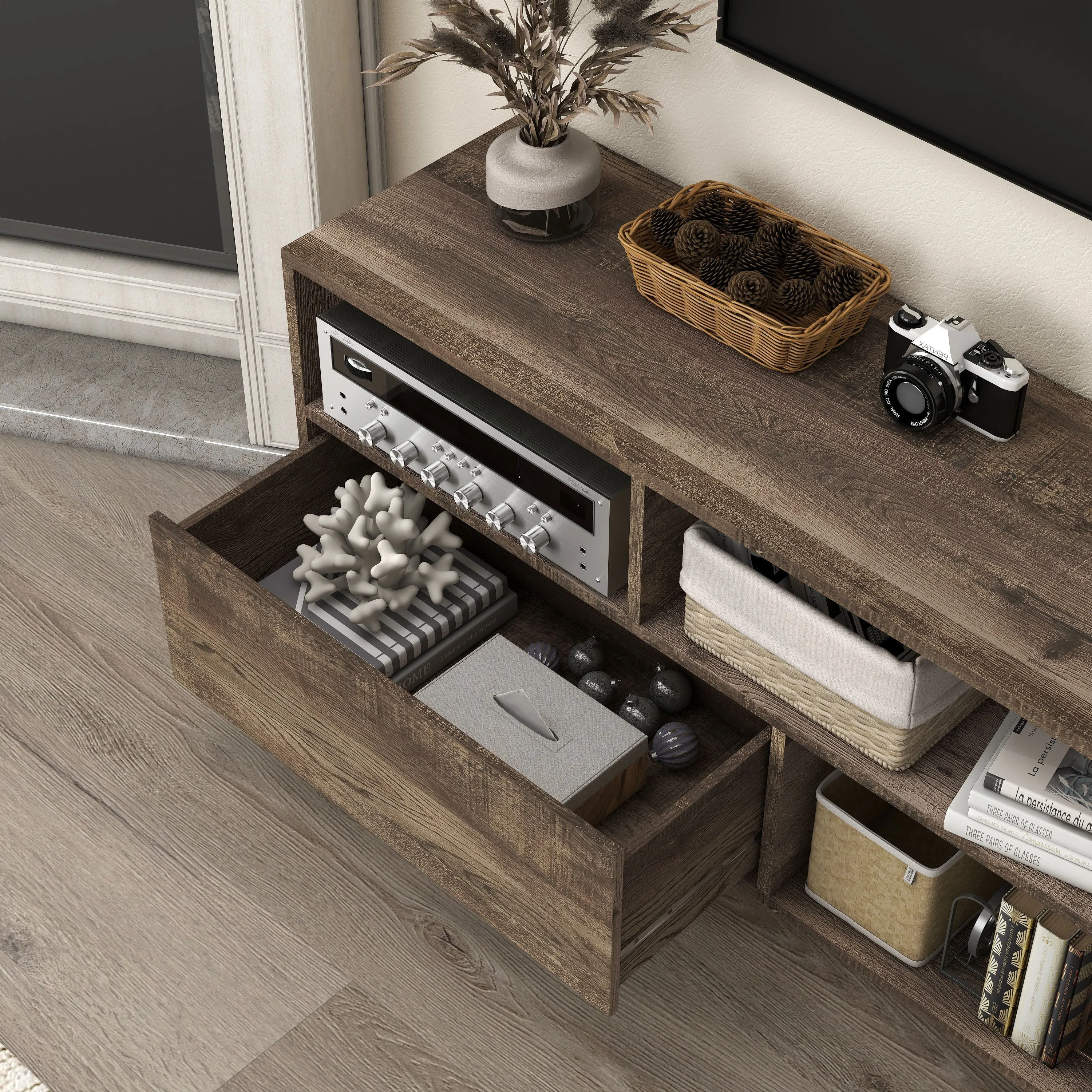 Tetzger Bohemian 70" Reclaimed Oak Multi-Storage TV Stand