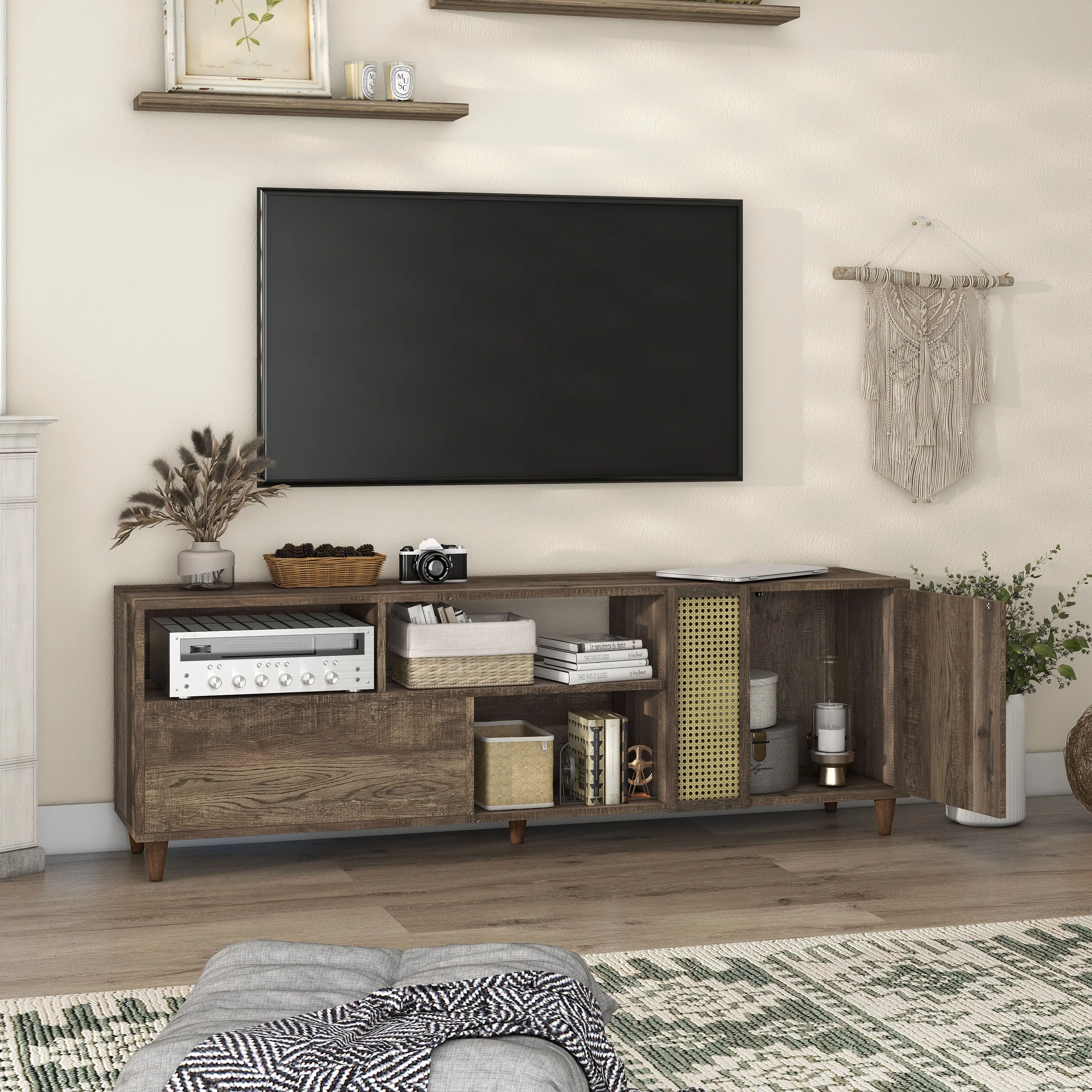 Tetzger Bohemian 70" Reclaimed Oak Multi-Storage TV Stand