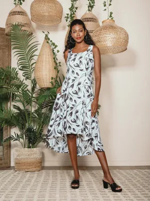 Tulip Print Square Neck High Low Dress with Pockets