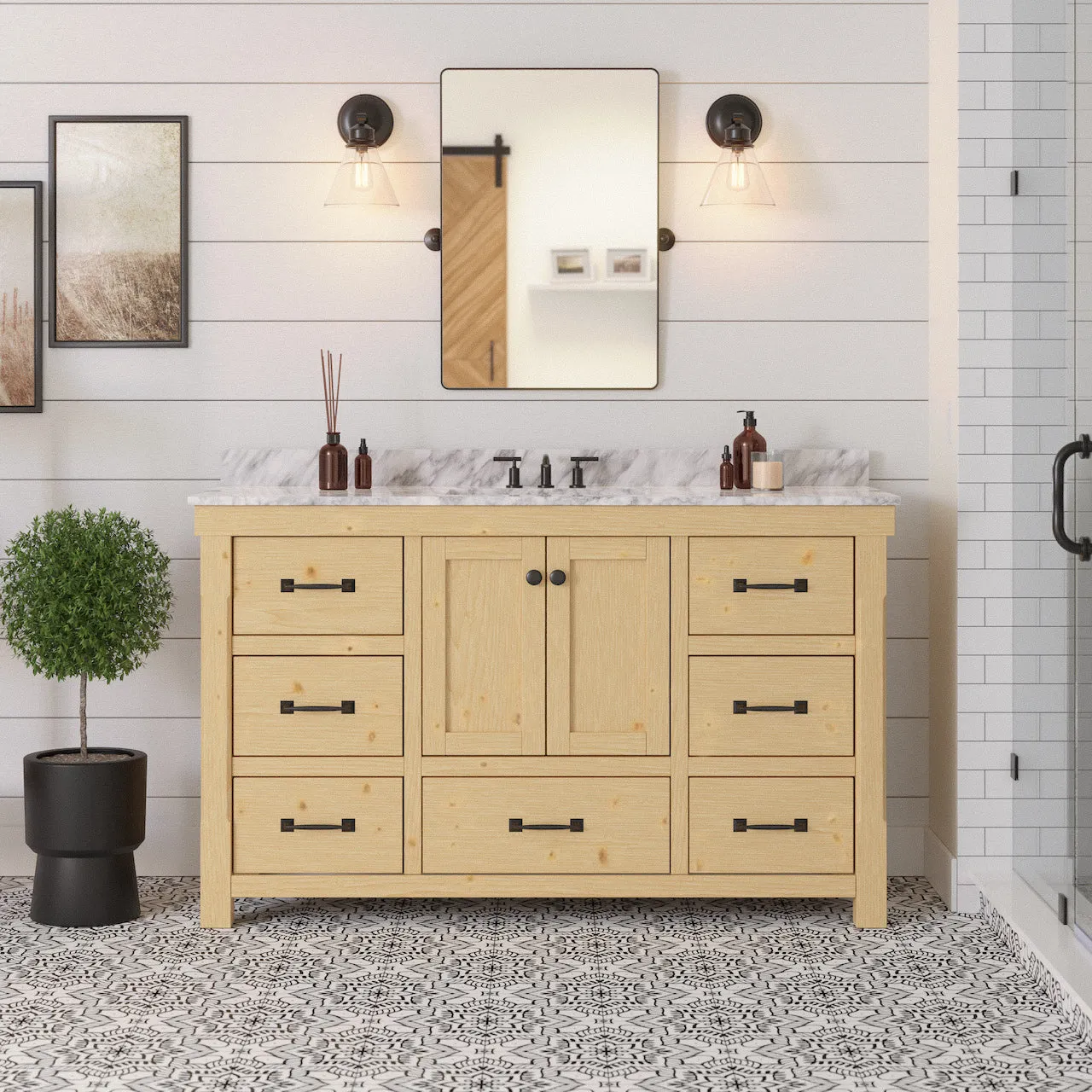 Tuscany 60-inch Single Vanity with Carrara Marble Top