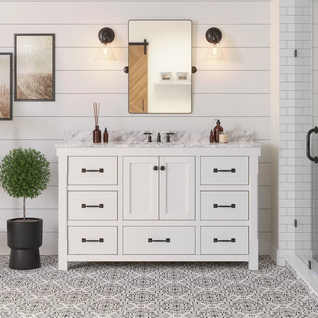 Tuscany 60-inch Single Vanity with Carrara Marble Top