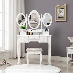 Vanity Table Set  with Mirror Stool  with 7 Drawers