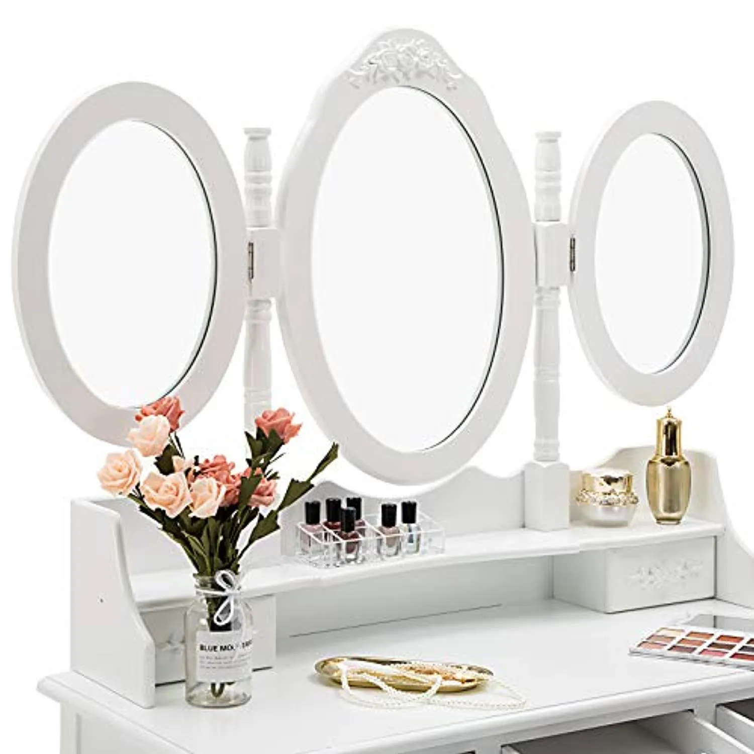 Vanity Table Set  with Mirror Stool  with 7 Drawers