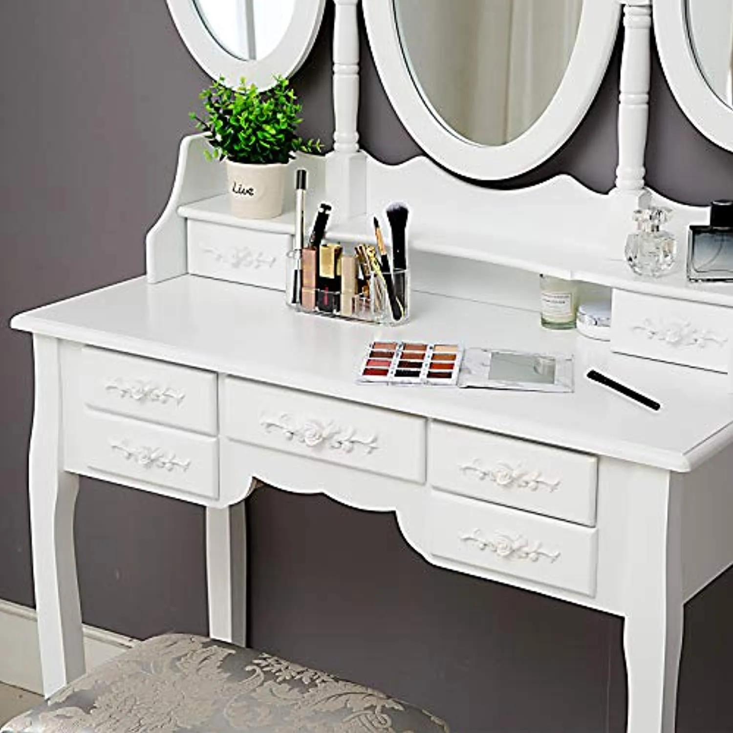 Vanity Table Set  with Mirror Stool  with 7 Drawers