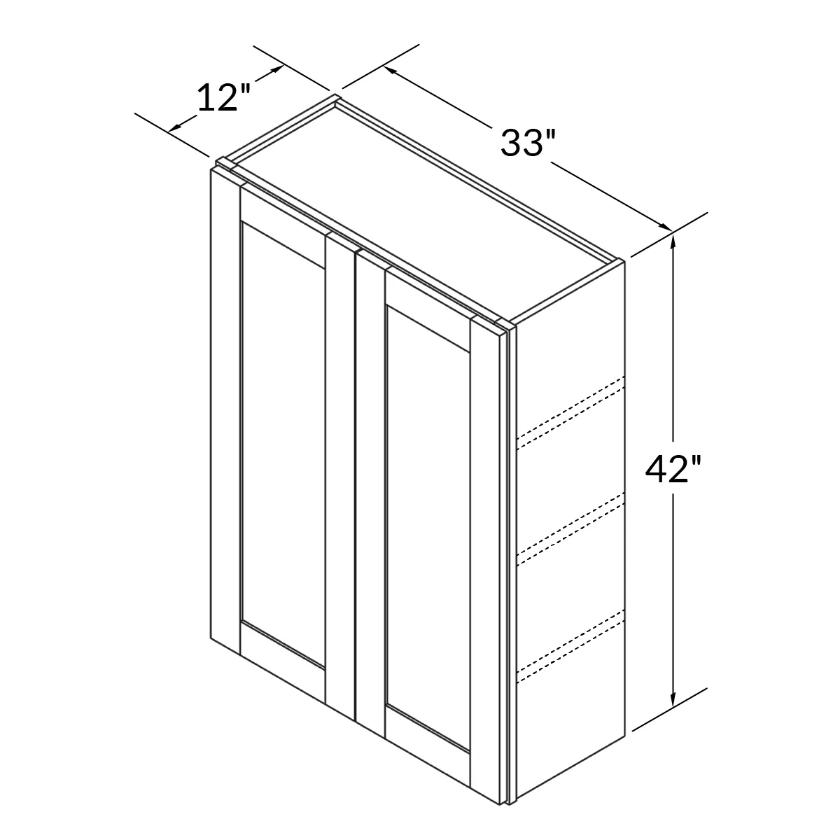 Wall Kitchen Cabinet W3342 Milan Pearl 33 in. width 42 in. height 12 in. depth