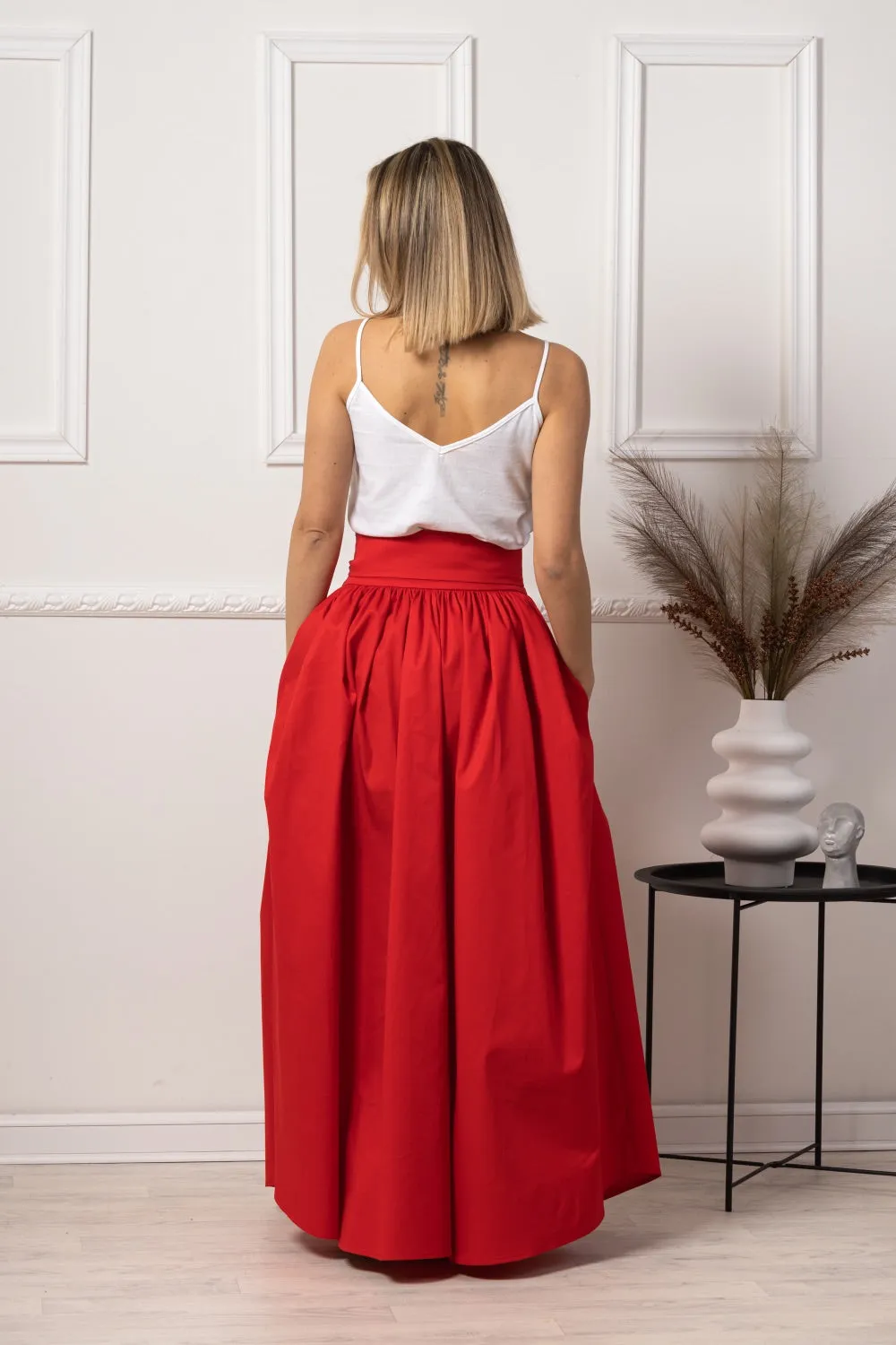 White Loose High Waist Skirt with Pockets