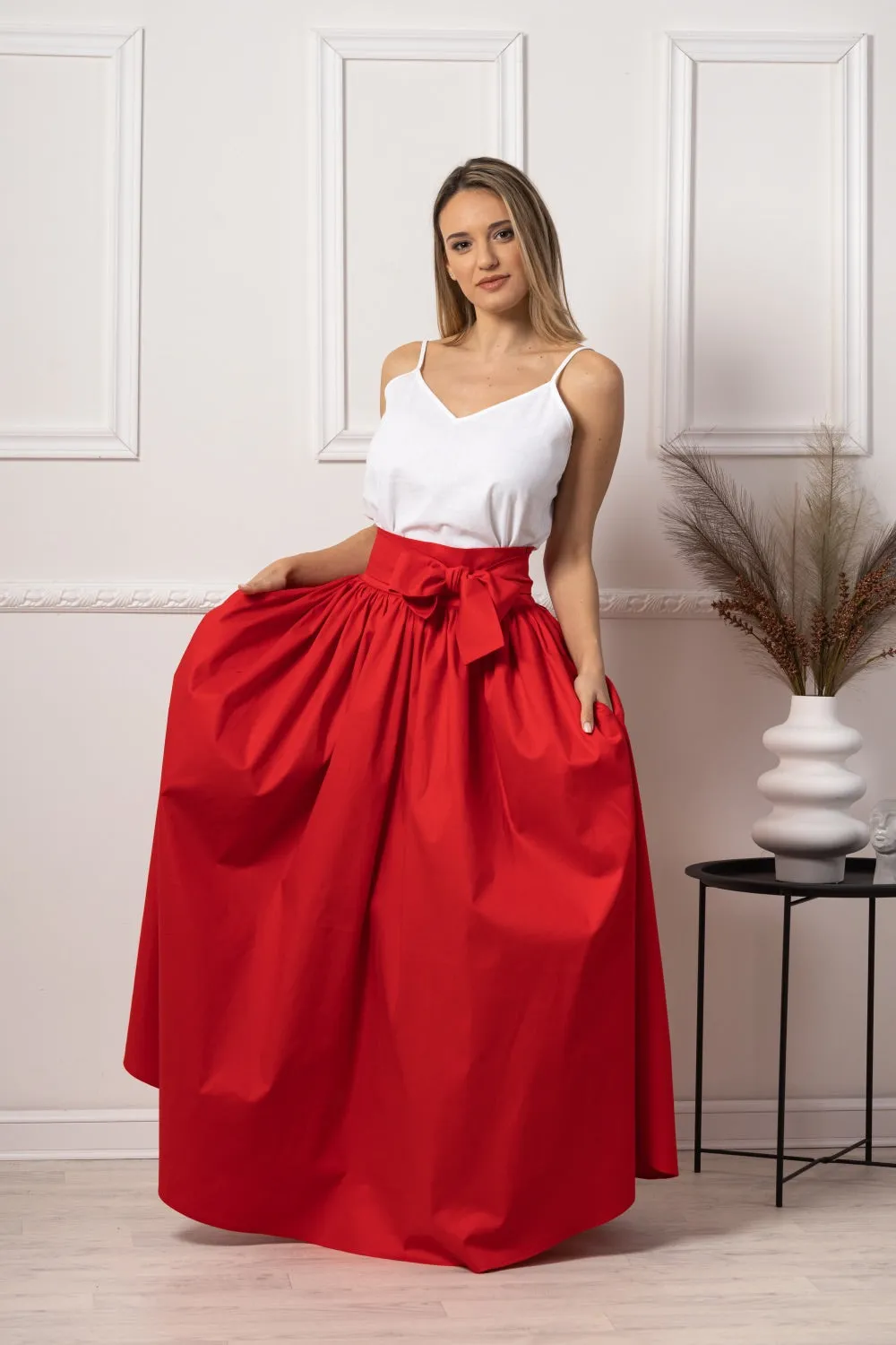 White Loose High Waist Skirt with Pockets