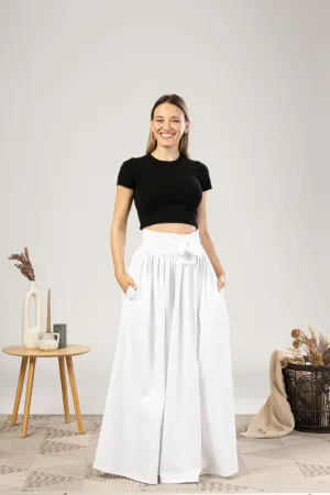 White Loose High Waist Skirt with Pockets